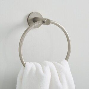 WEST ELM Modern Overhang Bathroom Towel Ring Hardware - Brushed Nickel
